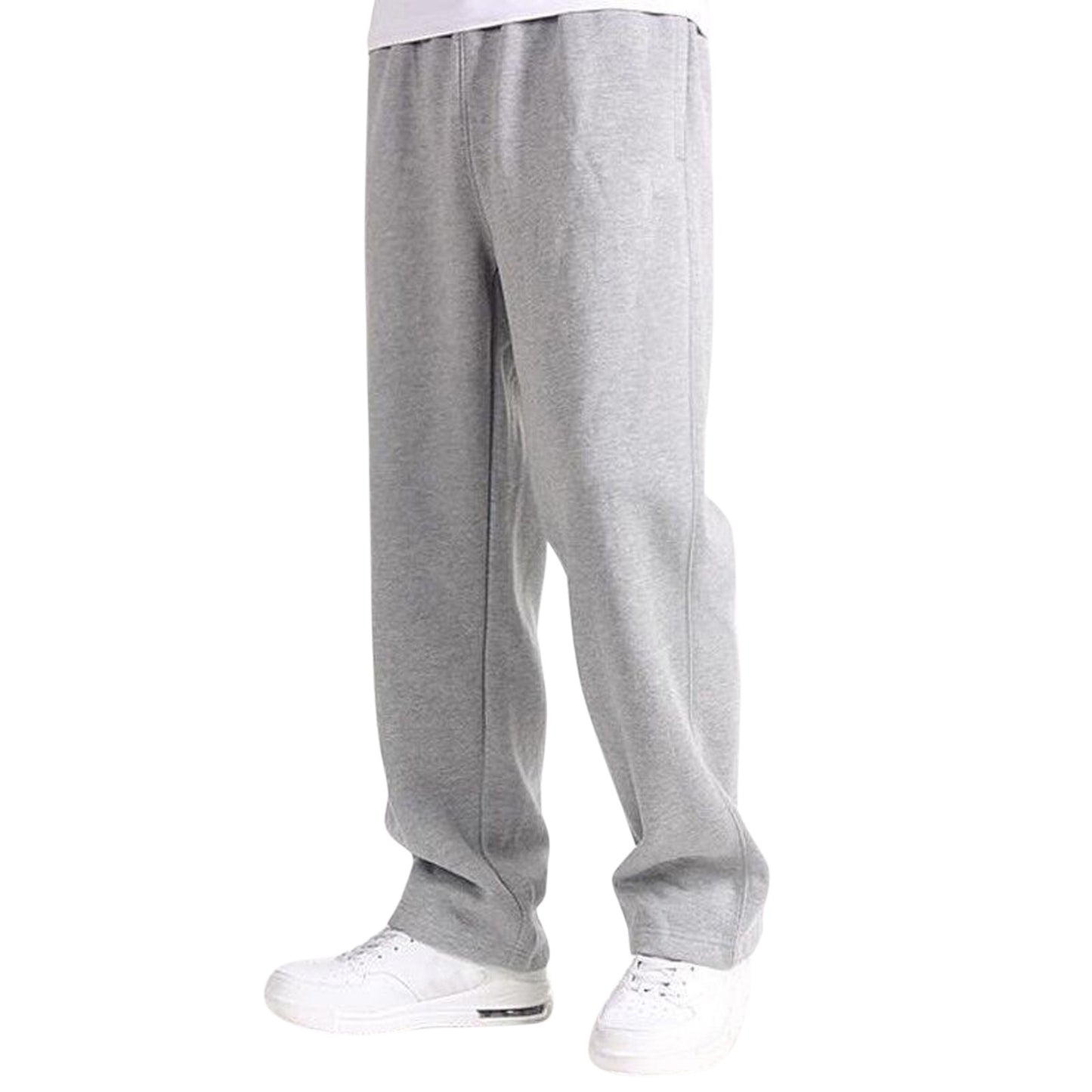 Men's Solid Color Sweatpants Casual Straight Pants Trendy Youth Warm Loose Baggy Elastic All-Match Trousers