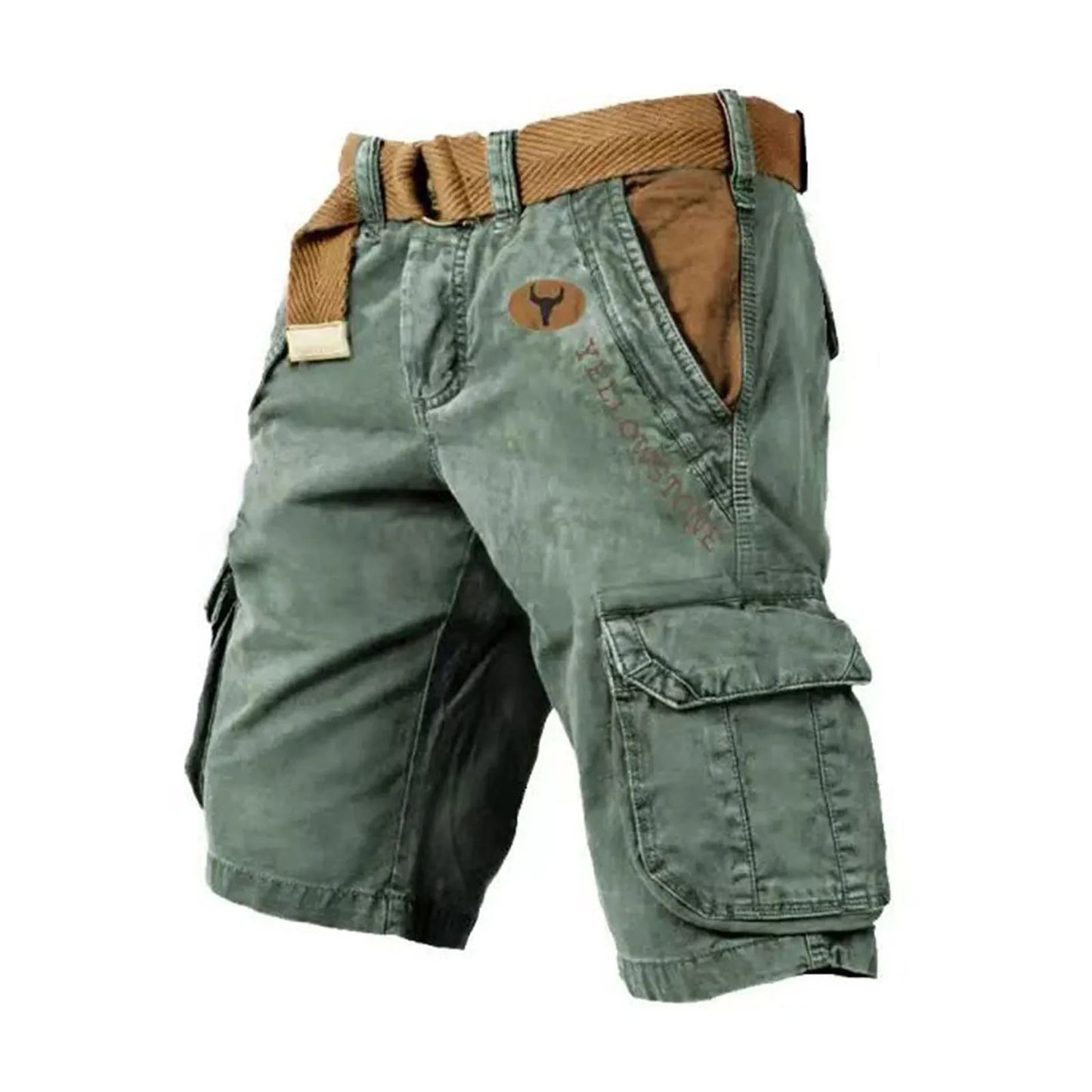 Mens Shorts Cargo Sport Loose Wear Five Quarter Casual Pants Elastic Rope Breathable Tie-Foot Shorts