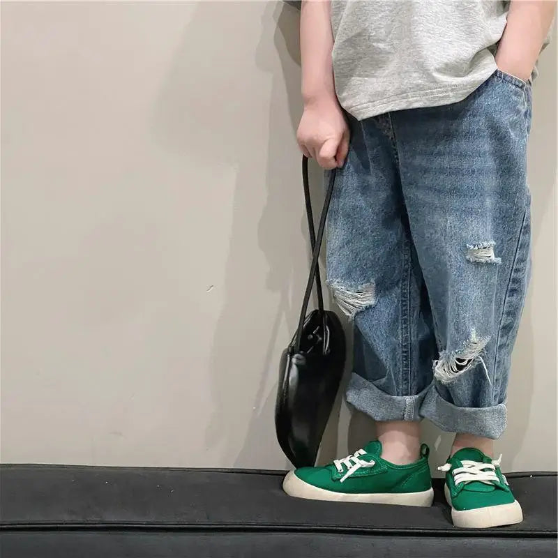 Style Spring Autumn Baby Boys Girls Jeans Denim Torn Pants Loose Trousers Sweatpants Kids Clothes
