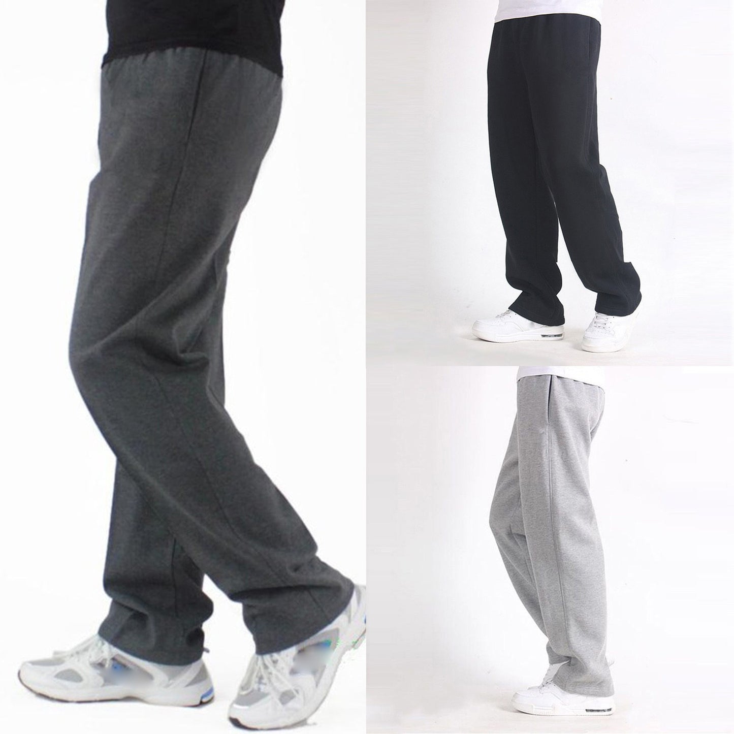 Men's Solid Color Sweatpants Casual Straight Pants Trendy Youth Warm Loose Baggy Elastic All-Match Trousers