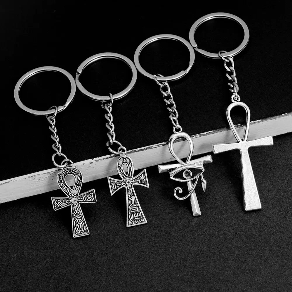 Egyptian Ankh Life Symbol Charms Keychain Cross Pendants Keyring Jewelry Gift Key Holder Chain Ring For Women Girlfriend Bag Car