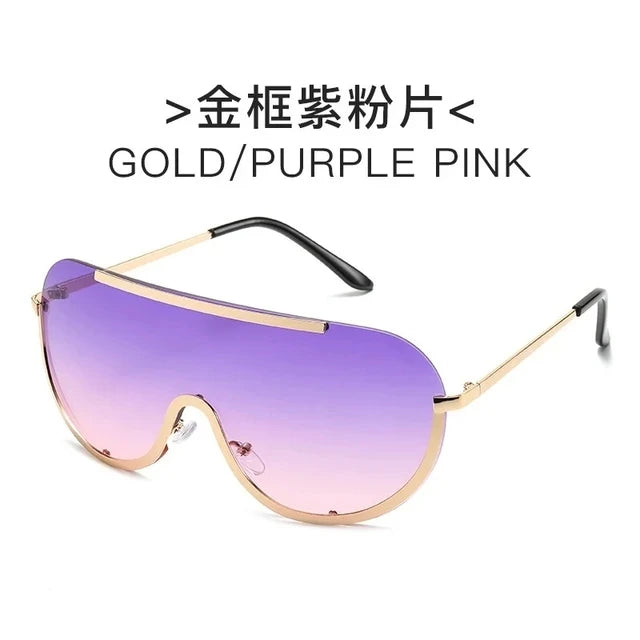 Oversized Punk Sunglasses for Women Metal Semi-Rimless Big Shades with Shield Lens Gradient Photochromic UV400 Fashion Eyewear