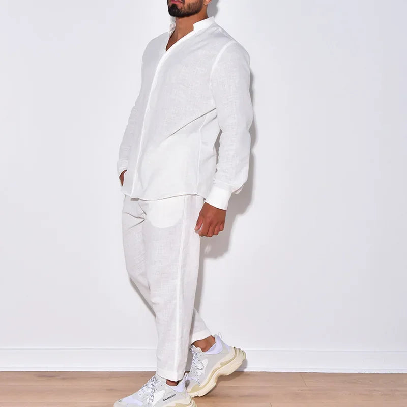 Mens Sets Linen Spring Autumn Leisure Suit Long Sleeve Shirts and Trousers Two Piece Sets Fashion Men Clothing Wholesale