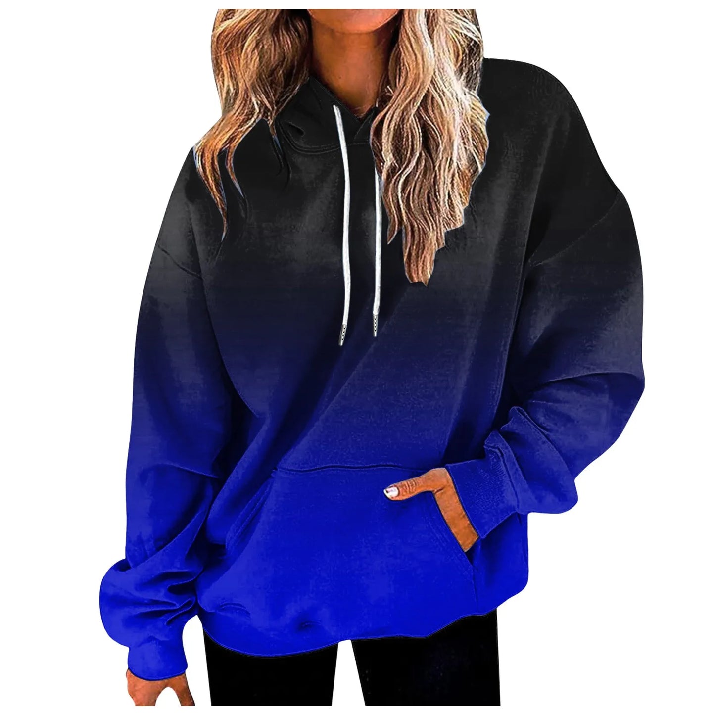 Women's Gradient Color Casual Hoodies Long Sleeve Oversized Sweatshirts Loose Fitted Drop-Shoulder Hooded Pullover худи женский
