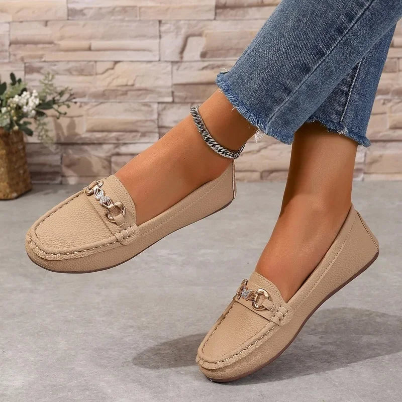 Women's Casual Slip-On Mary Jane Flat Loafers round Toe Soft Sole Spring Autumn Fashion Solid Color Flat Platform Shoes