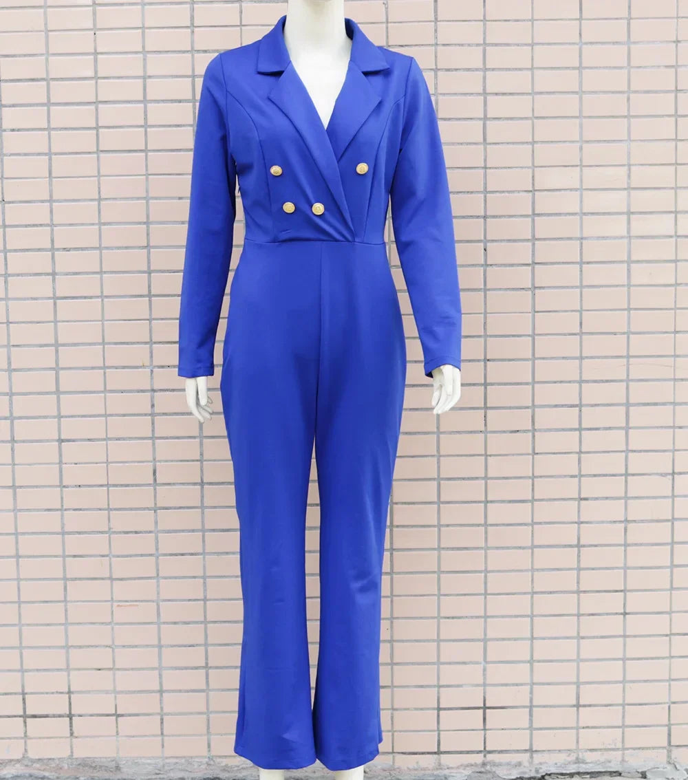 Women's Clothing New Long Sleeve Slim Fit Business Jumpsuit V Neck High Waist Full Length Jumpsuits Pants Overall
