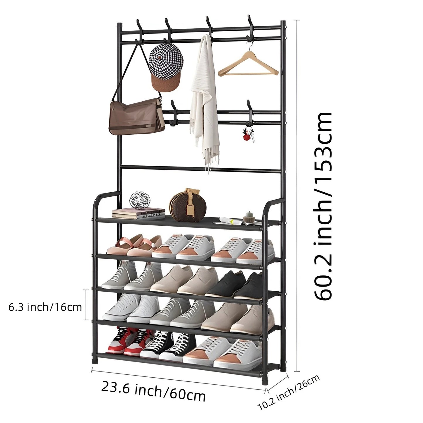 Shoe Rack Coat Rack Strand Simple Metal Storage Rack with Hooks Multipurpose Coat Hanger and Shoe Shelf for Entryway Home
