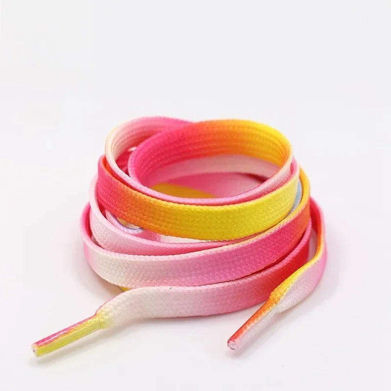 Colorful Rainbow Gradient Flat Shoelaces for Canvas Casual Shoes Chromatic Colour 80CM/100CM/120CM/150 Length Eye Catching Short Laces