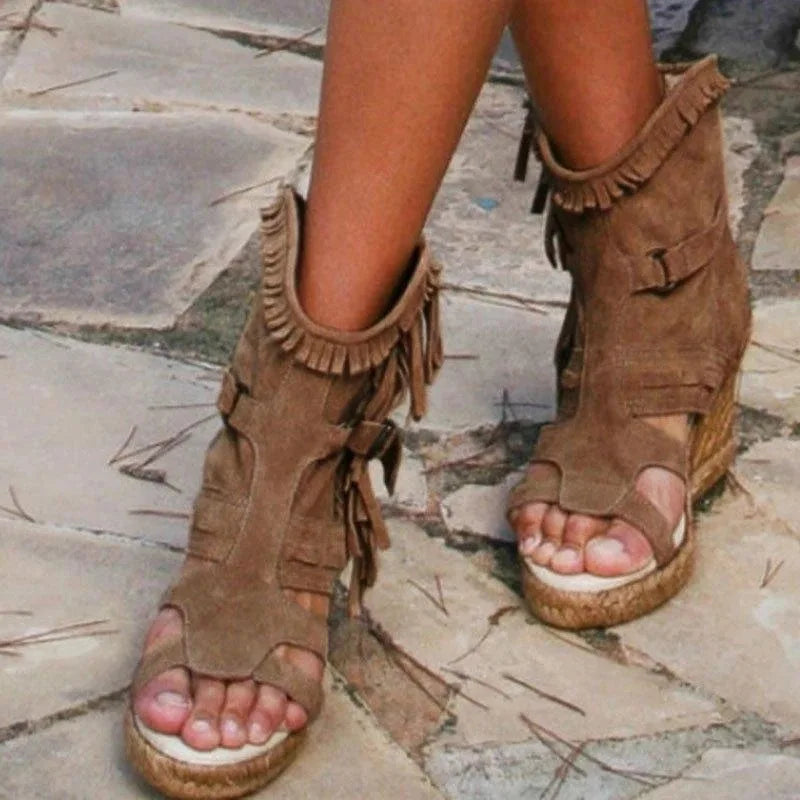 Ladies Sandals Summer 34-43 plus Size Women's Shoes platform Wedge Tassel Shoes closed Toe fish mouth Women's Shoes