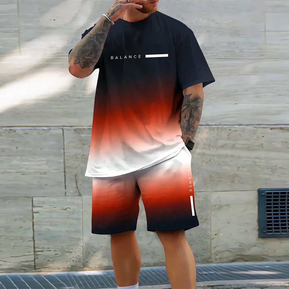 Men's Quick Drying Summer Casual Sports Suit Short Sleeve O-Neck Polyester Loose Fit Trendy Streetwear Ensemble