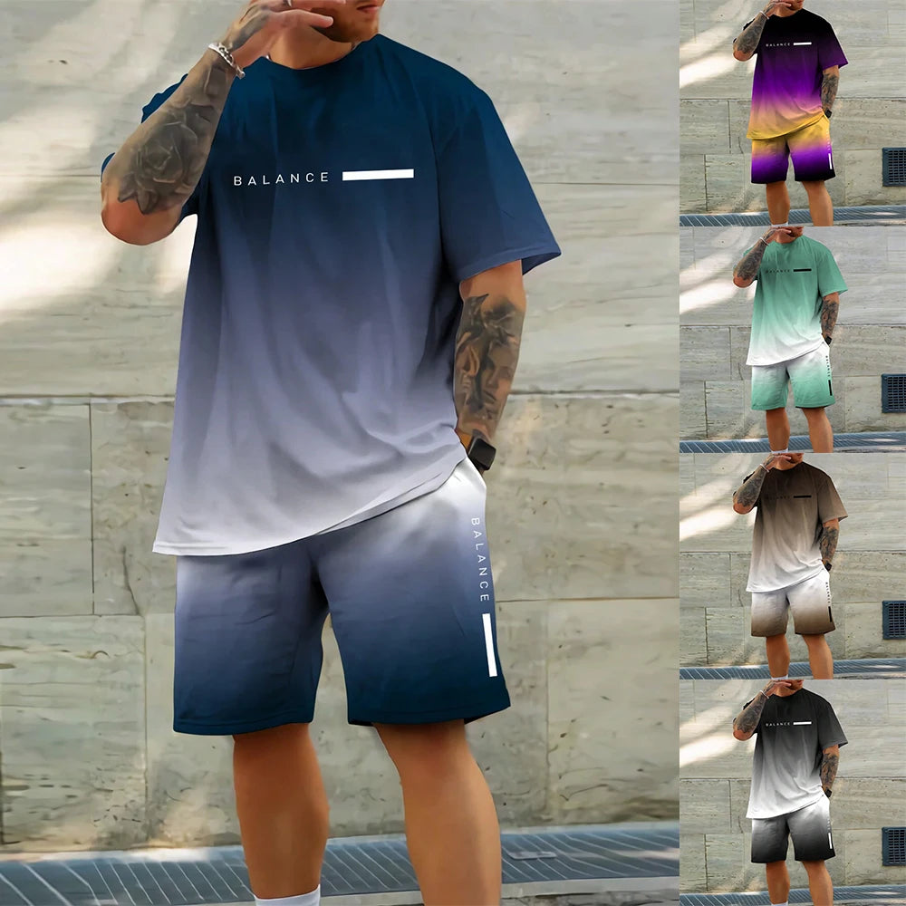 Men's Quick Drying Summer Casual Sports Suit Short Sleeve O-Neck Polyester Loose Fit Trendy Streetwear Ensemble