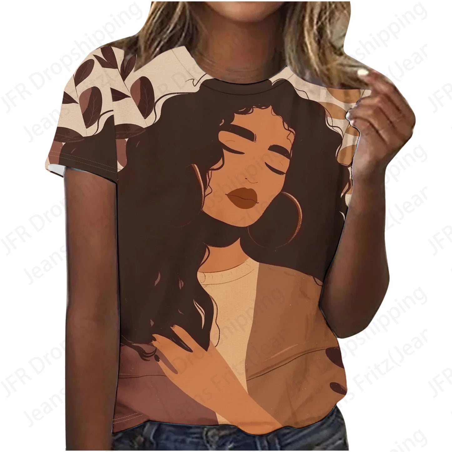 Sexy 3D Print Africa Women T-Shirt Black Large Size Short Sleeve Fashion Top for Females Eye Catching Graphic Design