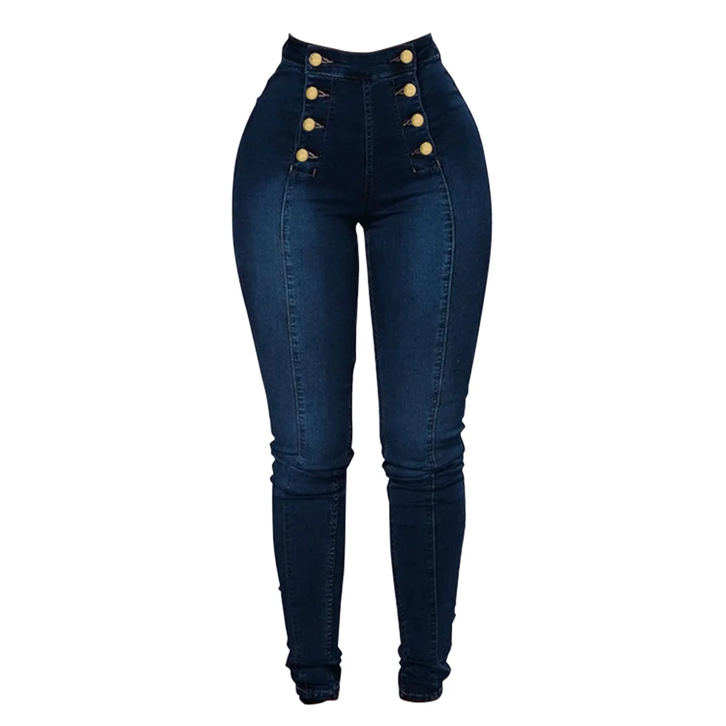 High Waist Casual Baggy Jeans Trouser Trendy Double Breasted Multi Button Slim Fit Elastic High Waist Skinny Women'S Demin Pants