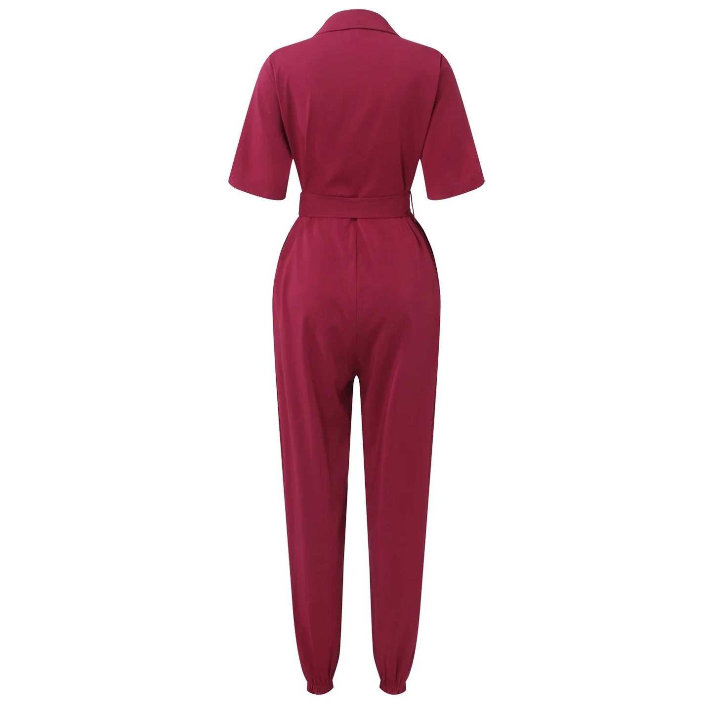 Women's Casual Lapel Lace-Up Printed Belt Short Sleeve Jumpsuit Summer Fashion Workwear Keep Short Eye Catching Junior Size