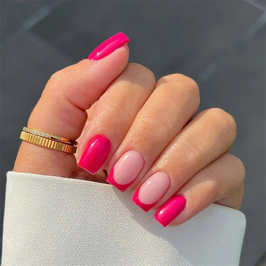 24Pcs/Set Press on Nails Gradient Point Drill Ballet Wearing False Nails Long French Stick on Nail Artificial Acrylic Fake Nails