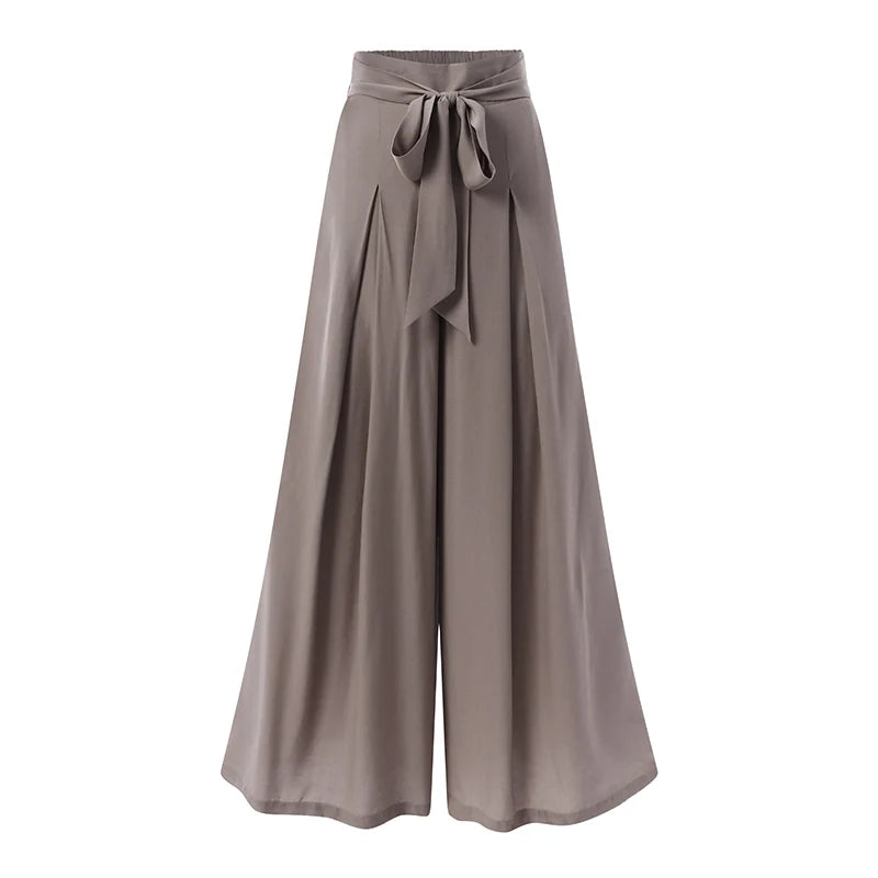 Elegant High Waist Solid Work Trousers ZANZEA Fashion Summer Women Loose Wide Leg Pants Palazzo Oversized Bow Tie Long Pantalon