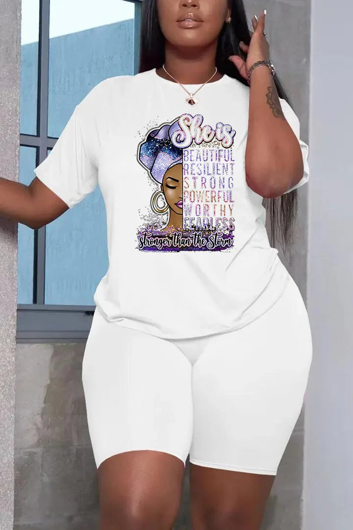 Summer Women Printing Casual T-Shirt Y2k Graphics Top Shorts Set Femme Short Sleeve Two Pieces Set Lady Daily Streetwear Outfits