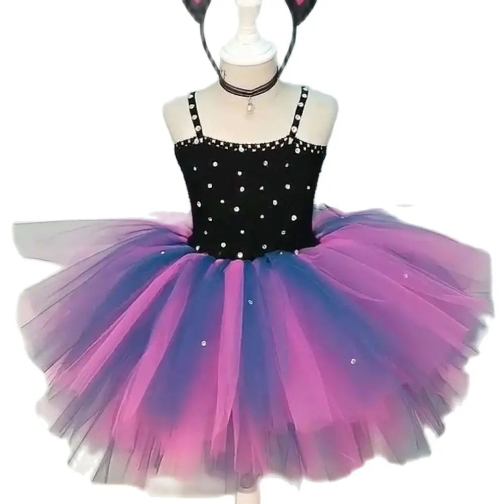 Baby Girls Black Cat Dress for Kids Birthday Outfits Toddler Girl Halloween Costumes Children Animal Dresses with Headband Set