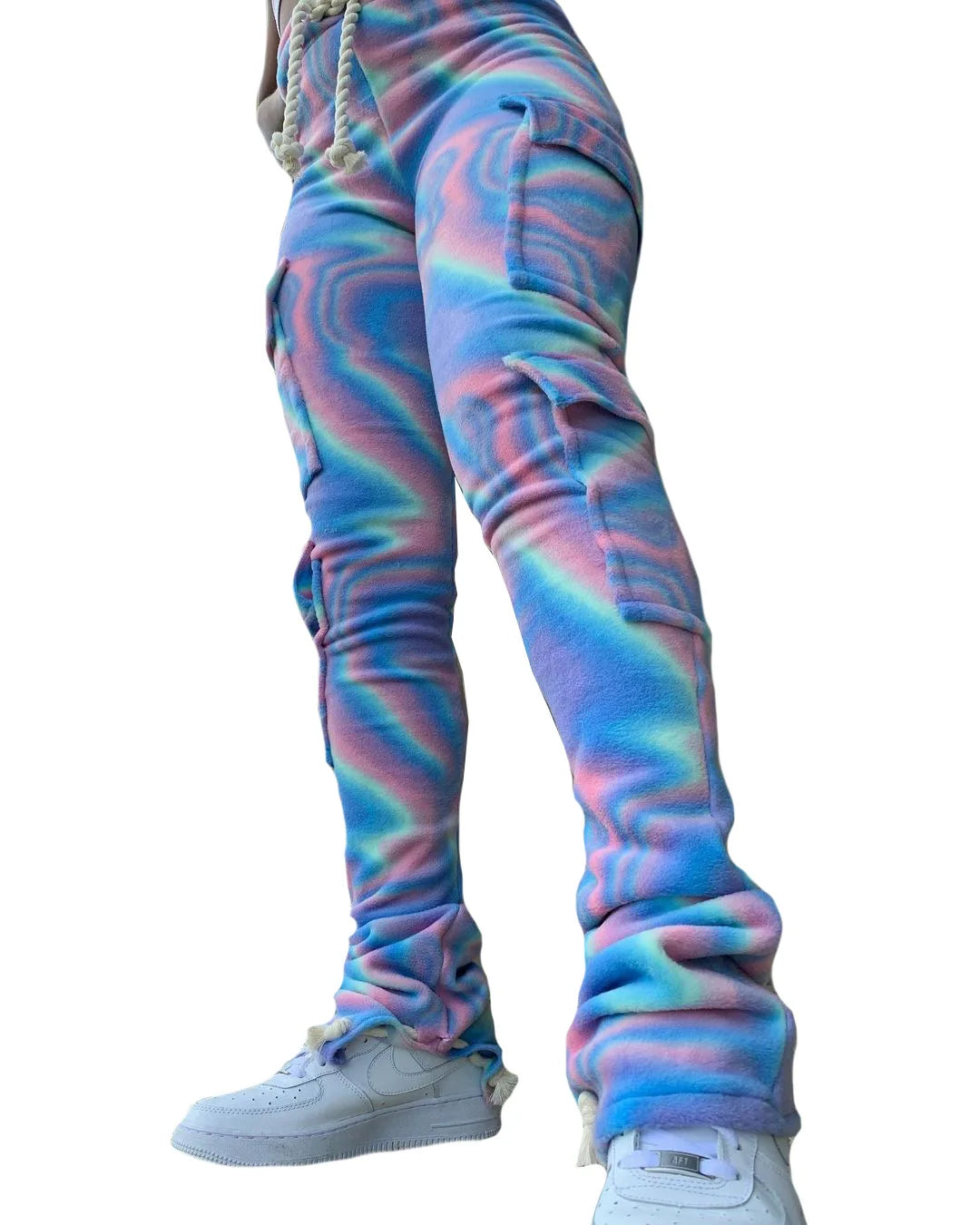 Strecth Cargo Pants for Women Streetwear Mid Waist Multi Pockets Drawstring Trousers Vintage 2024 Autumn Printing Sweatpants