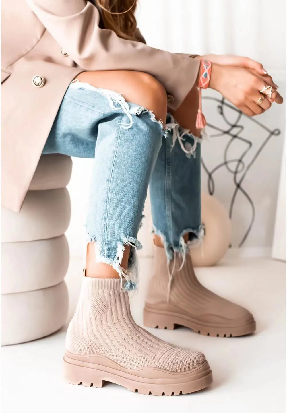 Breathable Spring Fashion Women's Shoes Casual Wedges Platform Ankle Boots Eye Catching Goth Boot Style for Women