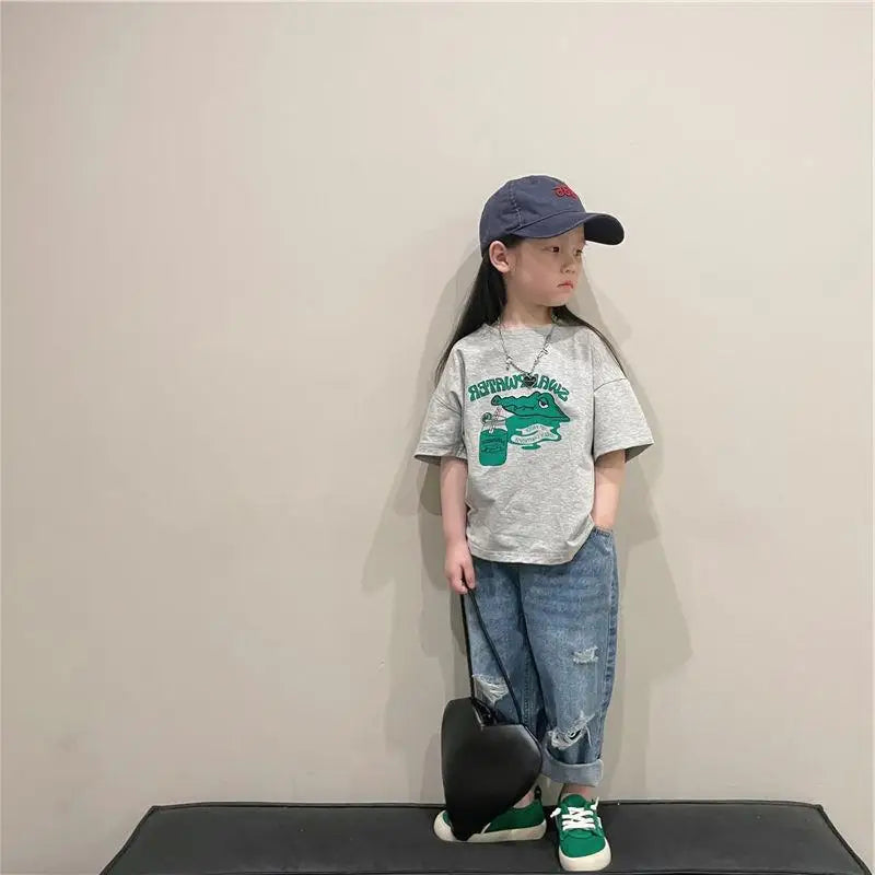 Style Spring Autumn Baby Boys Girls Jeans Denim Torn Pants Loose Trousers Sweatpants Kids Clothes