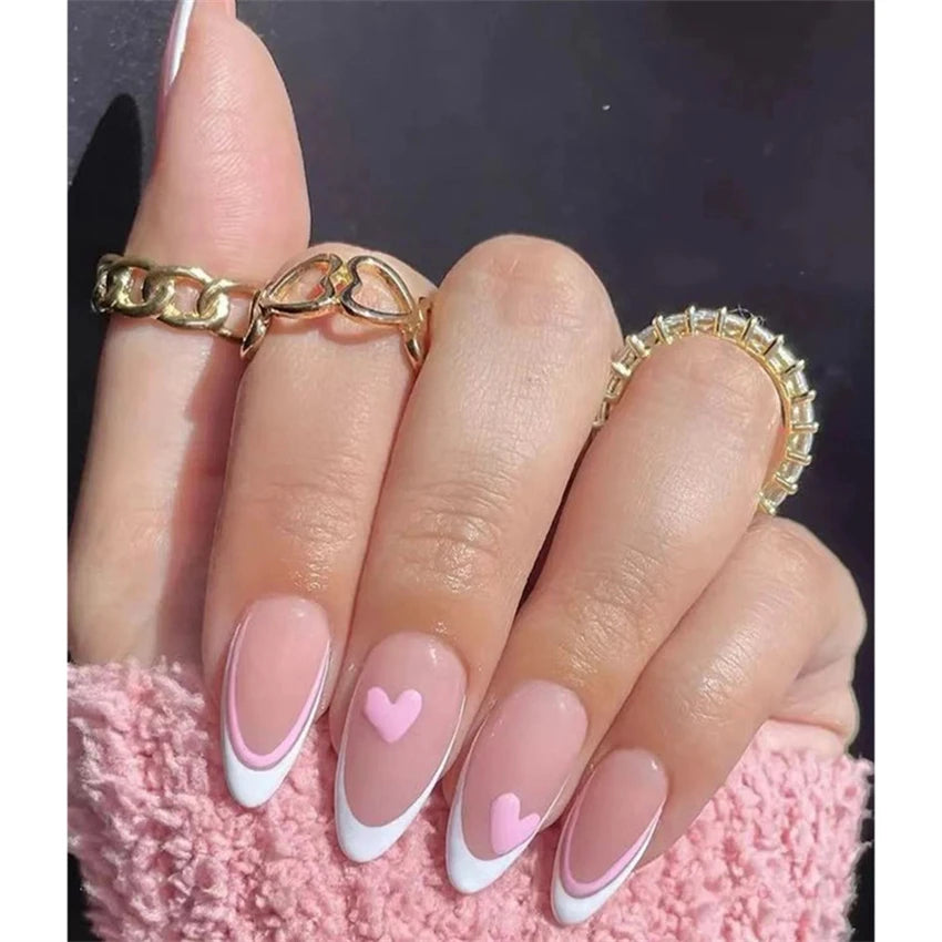 24Pcs/Set Press on Nails Gradient Point Drill Ballet Wearing False Nails Long French Stick on Nail Artificial Acrylic Fake Nails