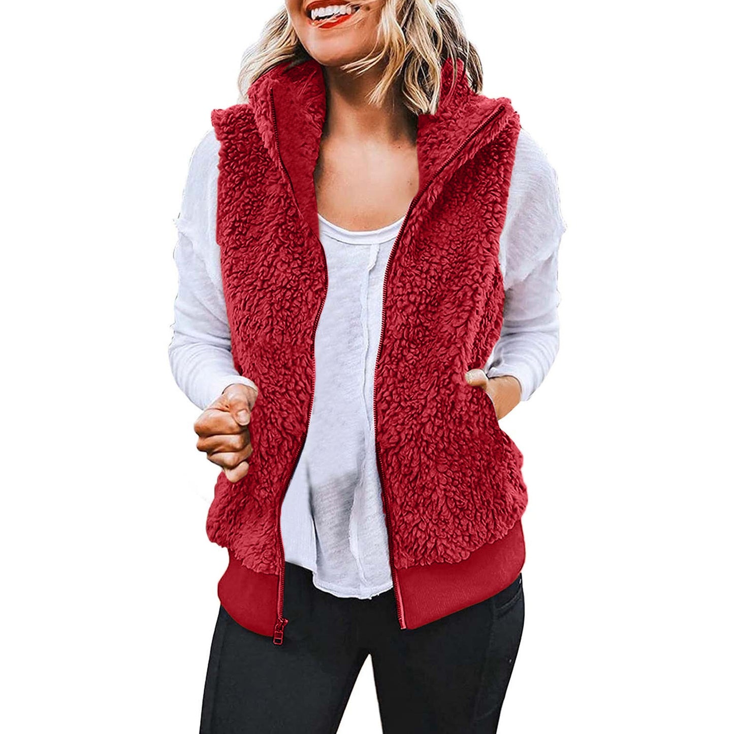 Autumn Winter Plush Vest Jackets for Women Thick Warm Sleeveless Coats Velvet Fleece Waistcoats Plus Size