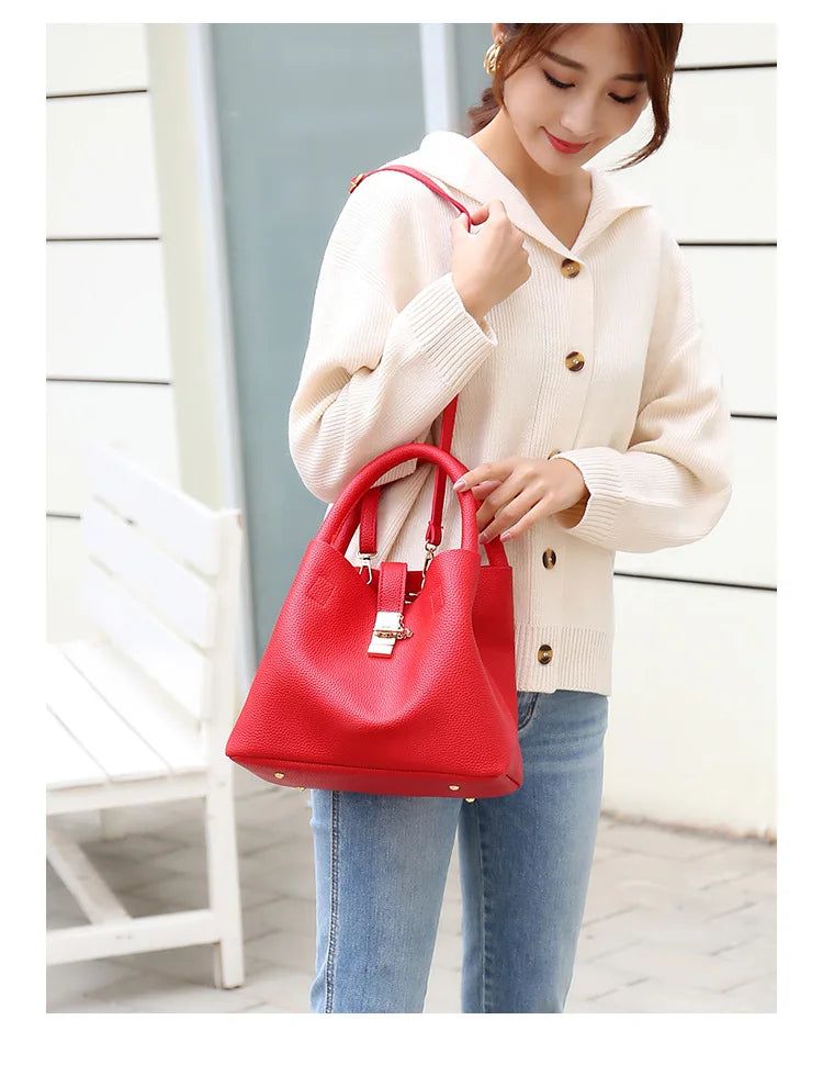 Woman shoulder bag Large capacity Handbag for Women Crossbody bag Lychee pattern Portable bucket bag ladies messenger bags