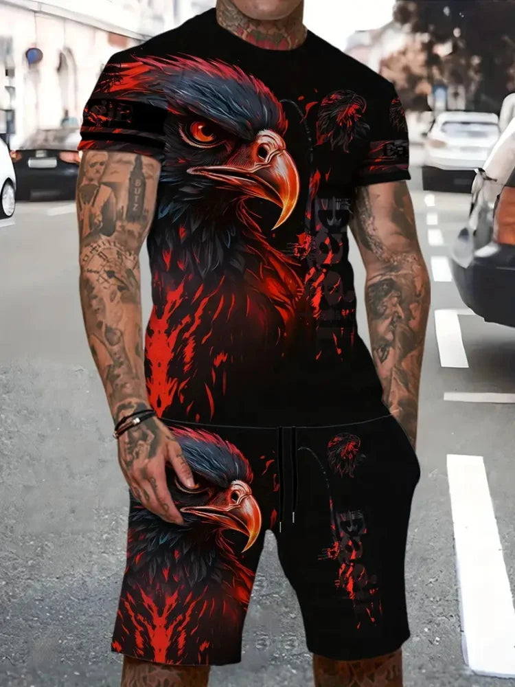 New Lion King 3D Printed Short Sleeve T-shirt Shorts 2 Piece Summer Men's Fashion Street Fashion Short Sleeve Suit Casual
