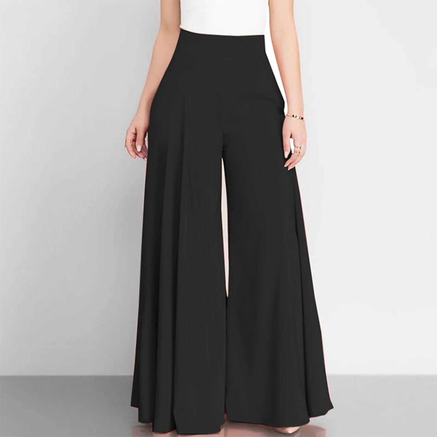 Autumn Spring Women'S Wide Leg Pants Elegant High Elastic Waist Solid Culotte Temperament Holiday Skirtpants Pantalones De Mujer