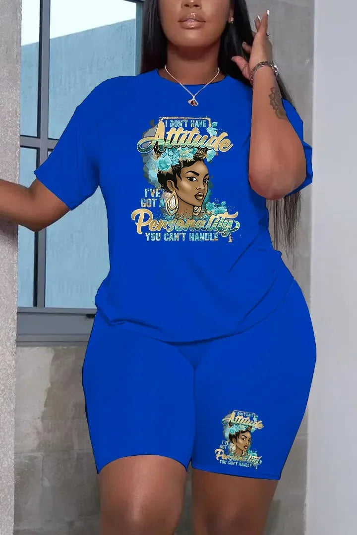 Summer Women Printing Casual T-Shirt Y2k Graphics Top Shorts Set Femme Short Sleeve Two Pieces Set Lady Daily Streetwear Outfits