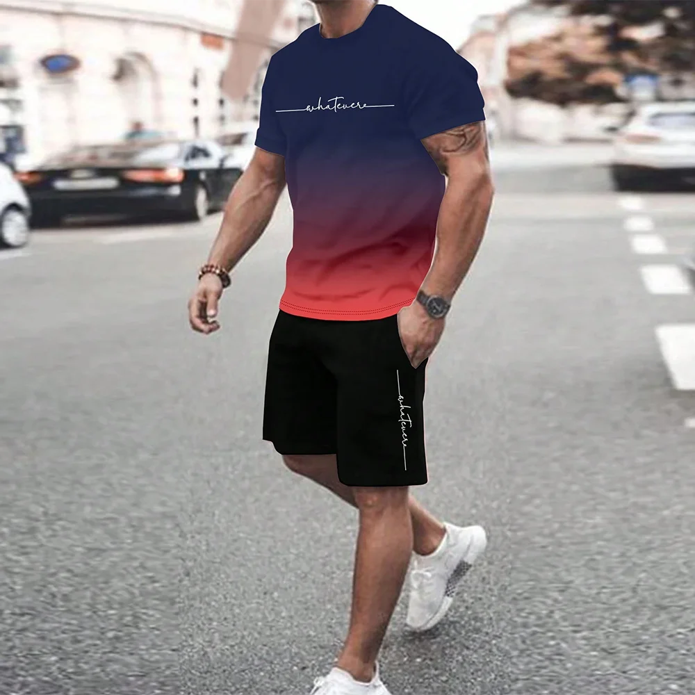 Men's Quick Drying Summer Casual Sports Suit Short Sleeve O-Neck Polyester Loose Fit Trendy Streetwear Ensemble