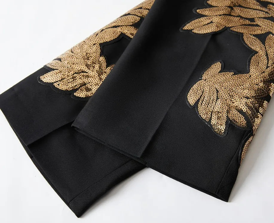 New men's (suit + western pants) high-quality fashion trend gold sequin applique suit suit casual suit jacket song two-piece set