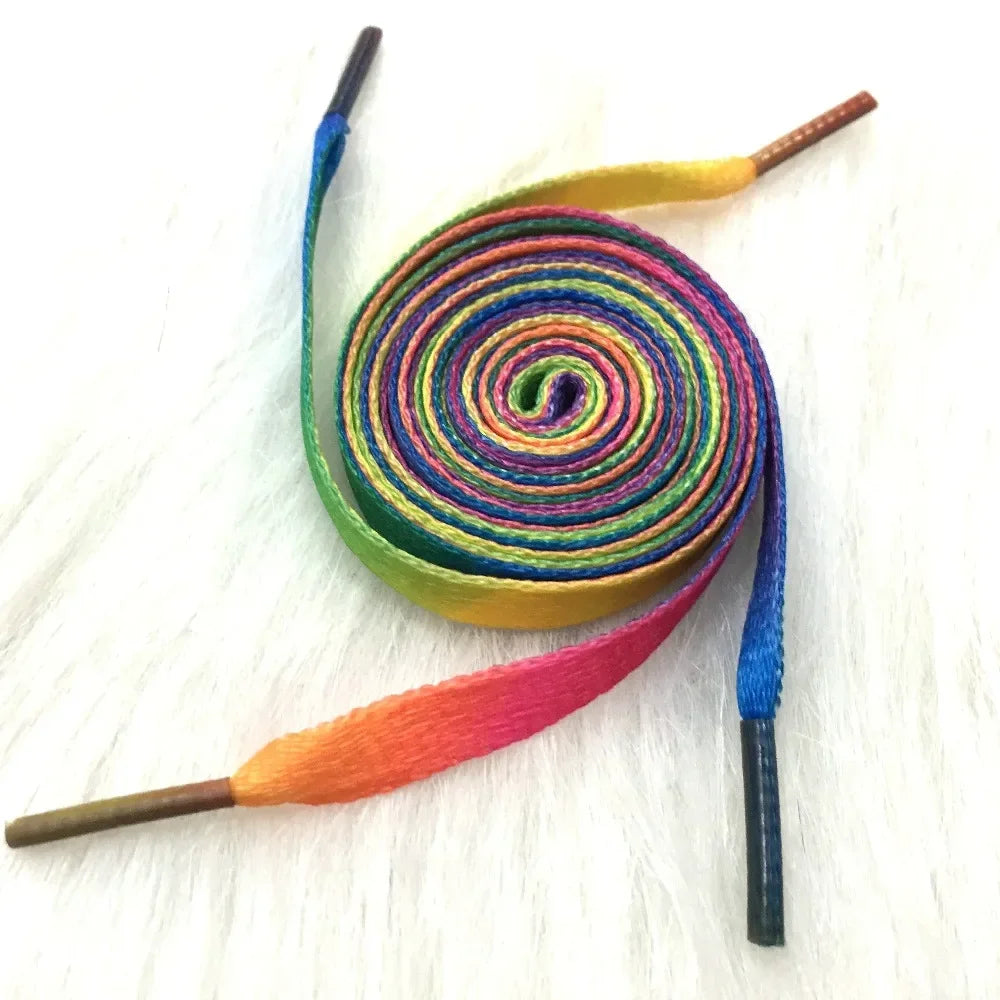 Colorful Rainbow Gradient Flat Shoelaces for Canvas Casual Shoes Chromatic Colour 80CM/100CM/120CM/150 Length Eye Catching Short Laces