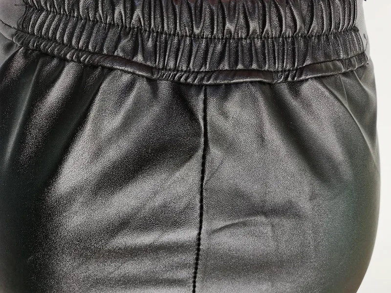 Autumn Winter Fashion Women's Trousers Faux Leather High Waisted Joggers with Zipper Multi Pocket Straight-Leg Cargo Pants