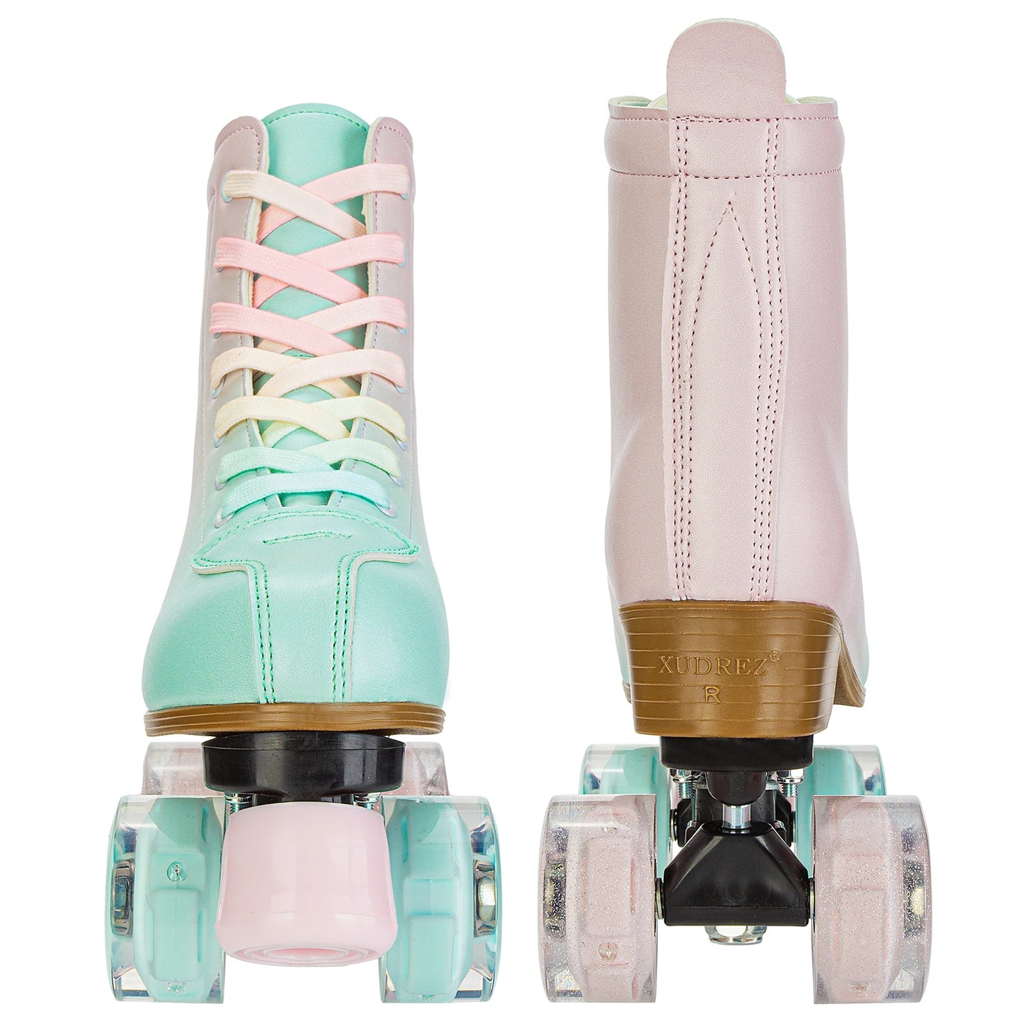 Size 32 Green Pink Suede Double Row Roller Skates Shoes for Adult and Children 4 Wheels double row skates Quad Sneakers Training