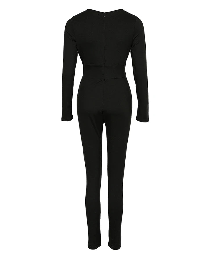 Autumn Fashion Women's Long Sleeve Jumpsuit with Tribal Pattern and Mesh Patch European and American Style for Ladies