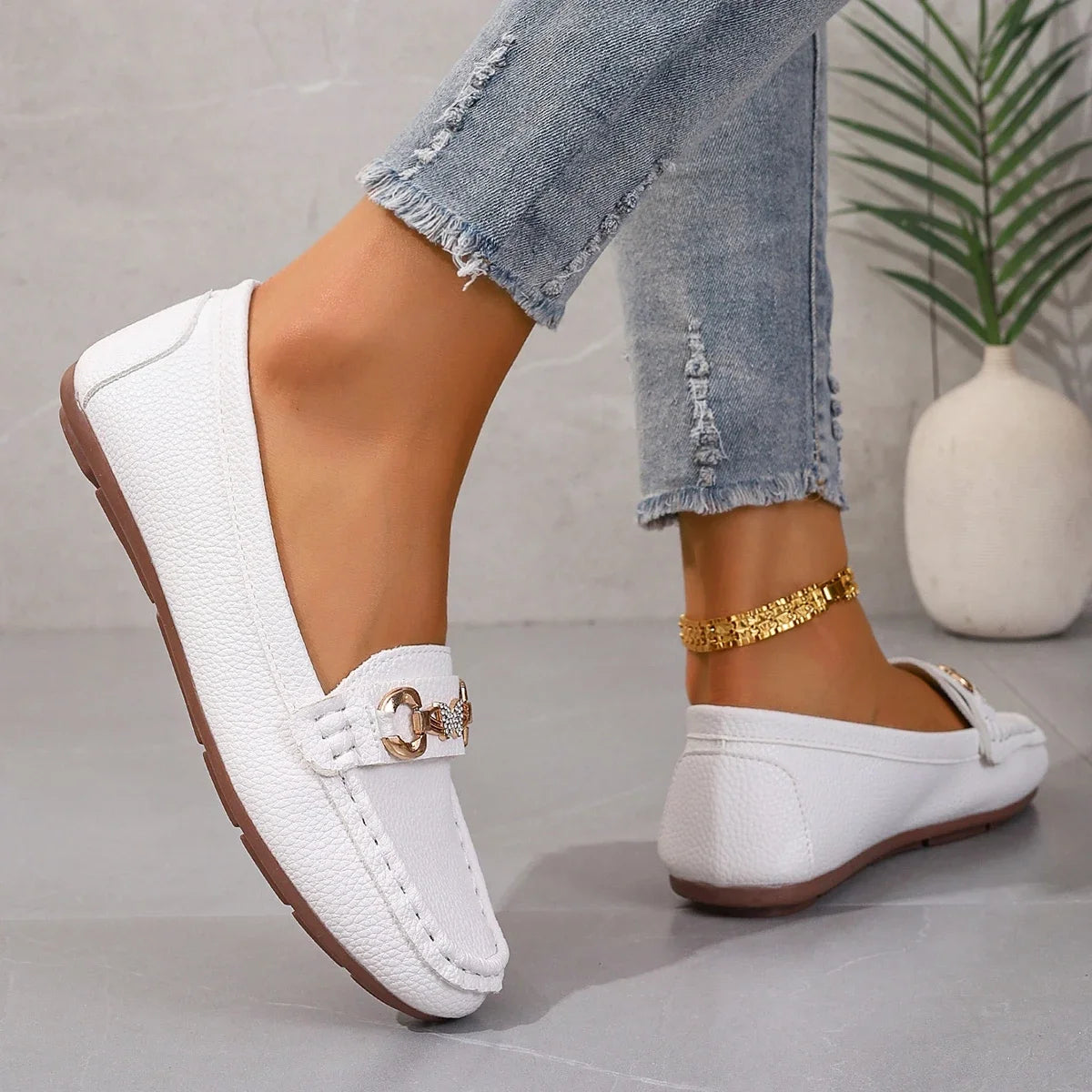 Women's Casual Slip-On Mary Jane Flat Loafers round Toe Soft Sole Spring Autumn Fashion Solid Color Flat Platform Shoes
