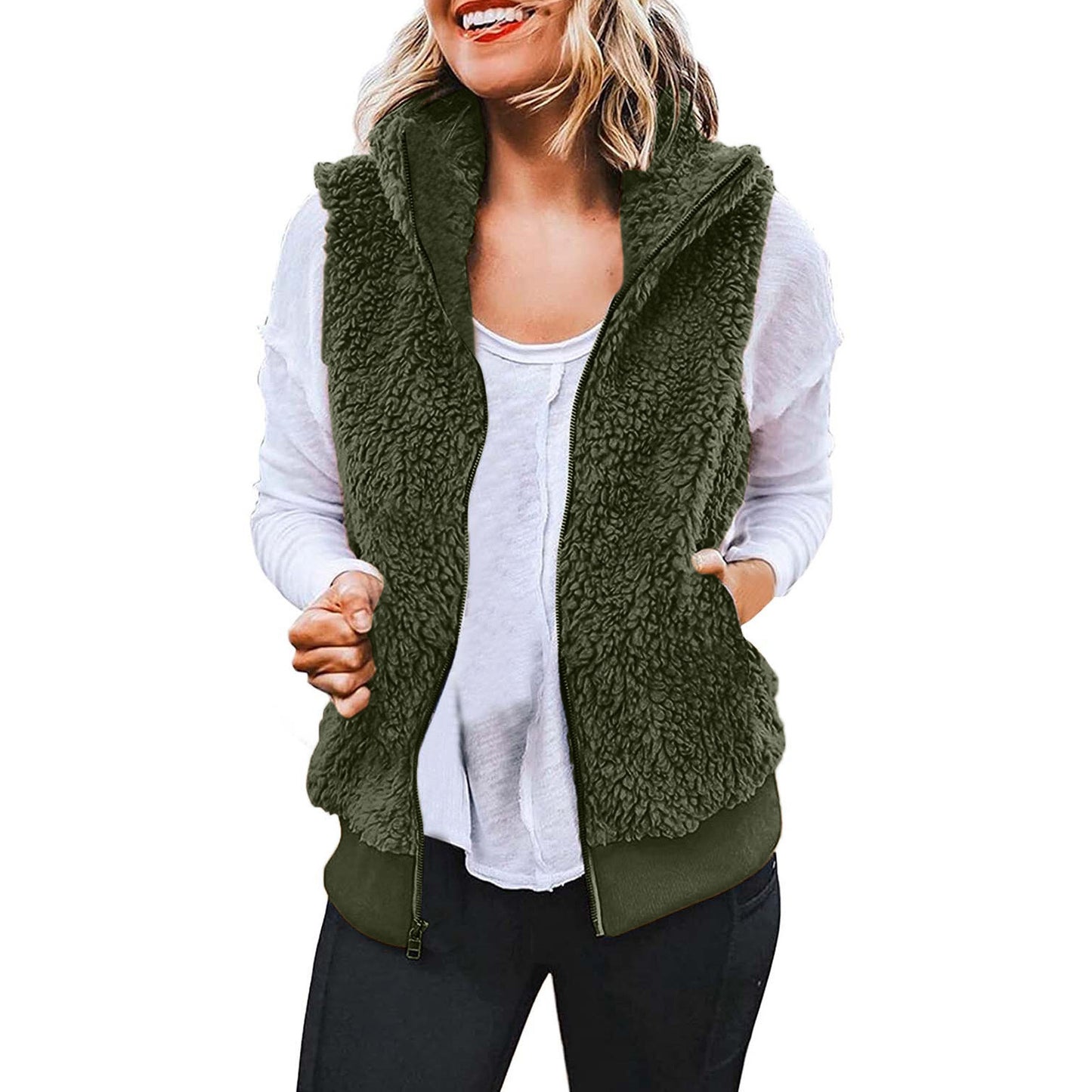 Autumn Winter Plush Vest Jackets for Women Thick Warm Sleeveless Coats Velvet Fleece Waistcoats Plus Size