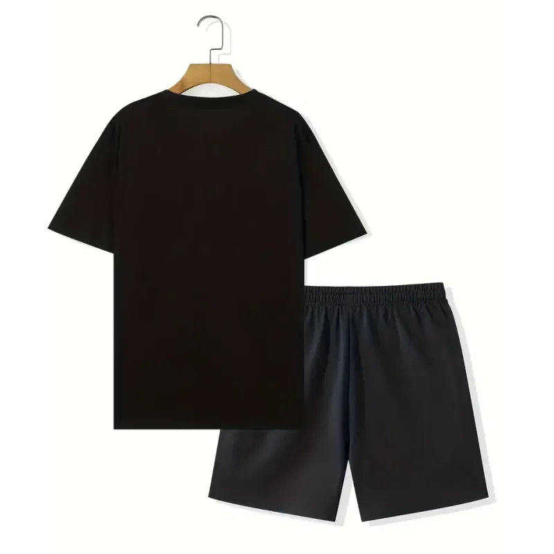Summer Men's Sailor Short Sleeve Set Anchor Print Pattern Short Sleeve Shorts Set Men's Crew Neck T-Shirt and Drawstring Shorts