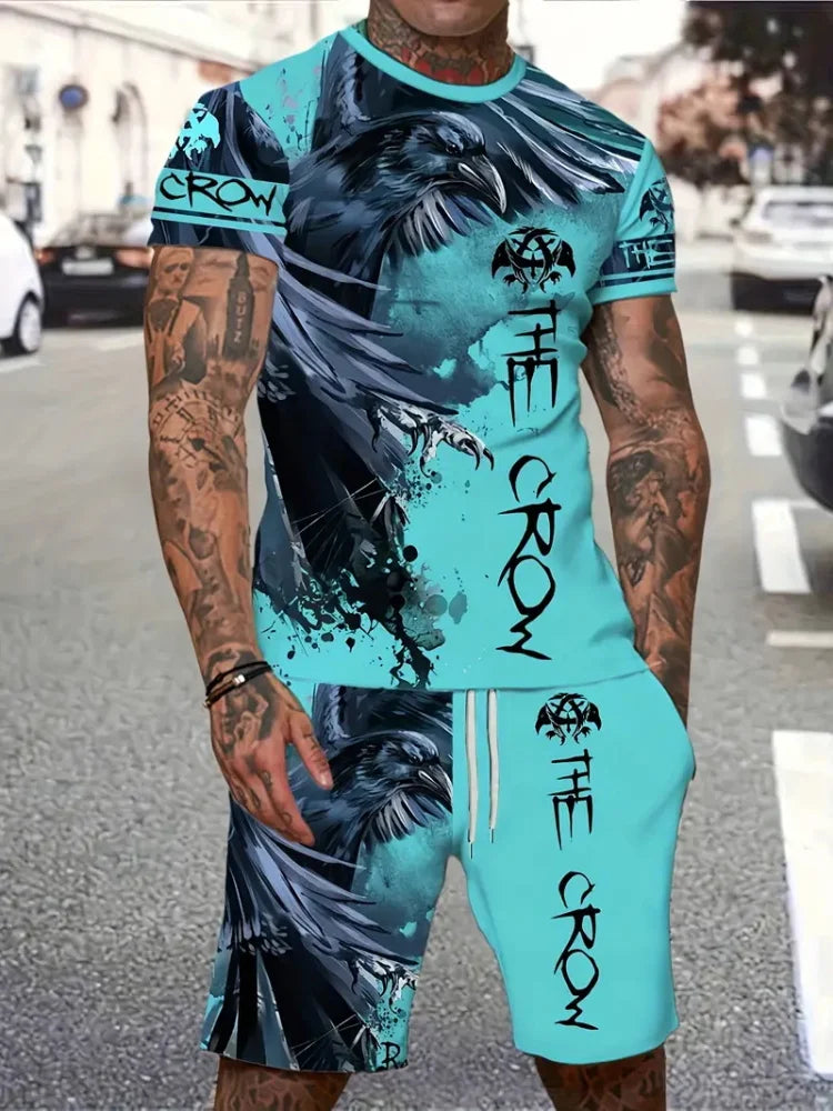 New Lion King 3D Printed Short Sleeve T-shirt Shorts 2 Piece Summer Men's Fashion Street Fashion Short Sleeve Suit Casual