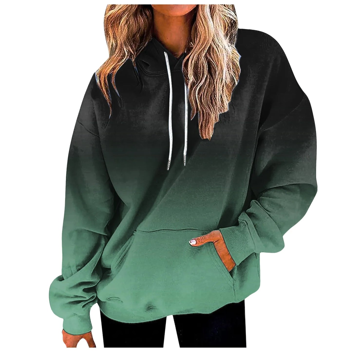 Women's Gradient Color Casual Hoodies Long Sleeve Oversized Sweatshirts Loose Fitted Drop-Shoulder Hooded Pullover худи женский