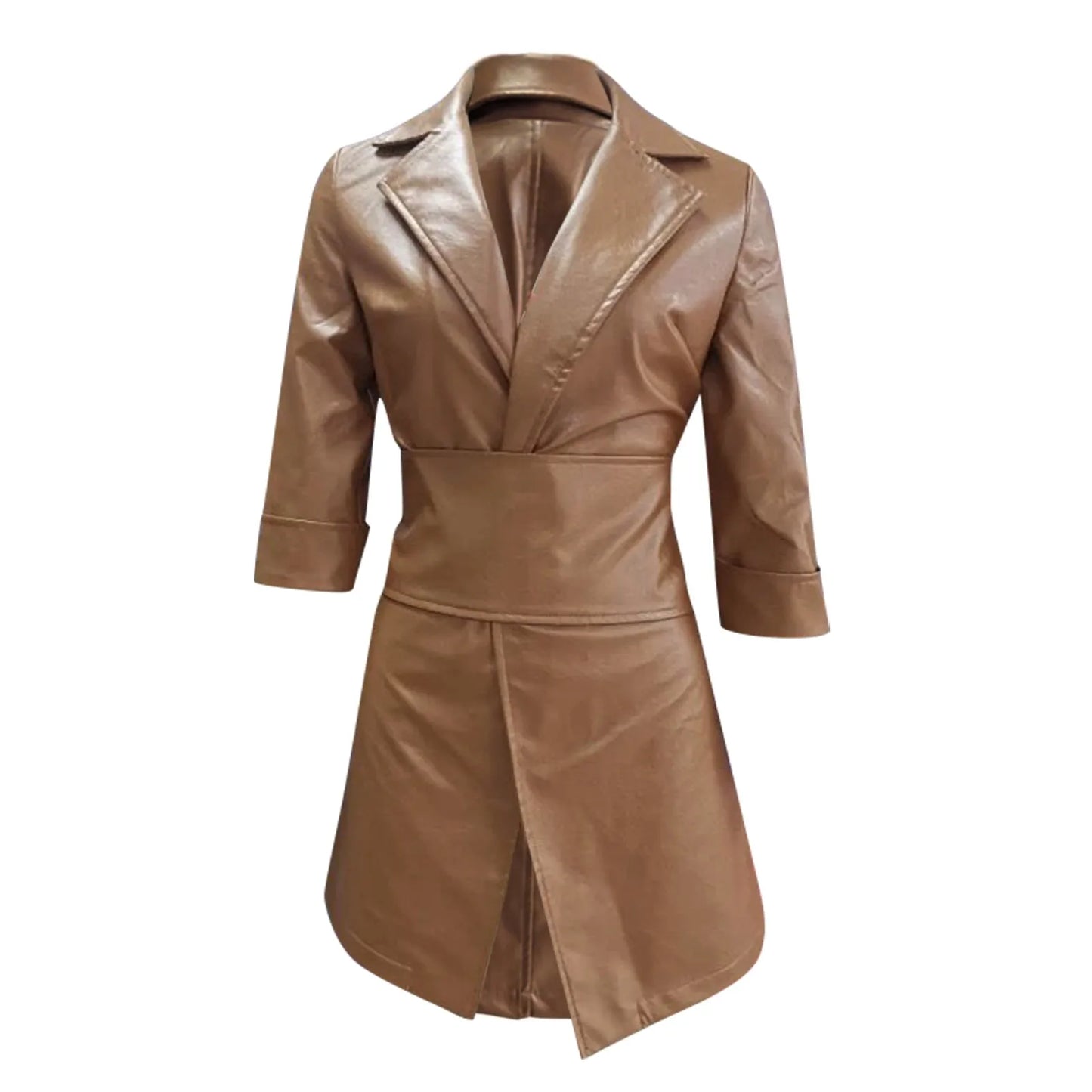 Cool Leather Coat Dress for Women Long Sleeve V Winter Jacket Pu Sexy Bodycon Leather Mini Dress Elegant Waist in Dresses