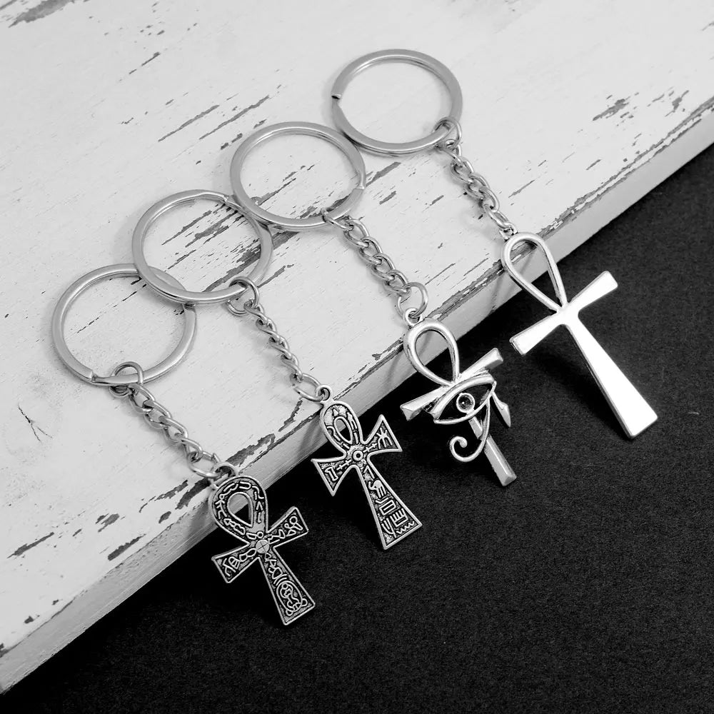 Egyptian Ankh Life Symbol Charms Keychain Cross Pendants Keyring Jewelry Gift Key Holder Chain Ring For Women Girlfriend Bag Car
