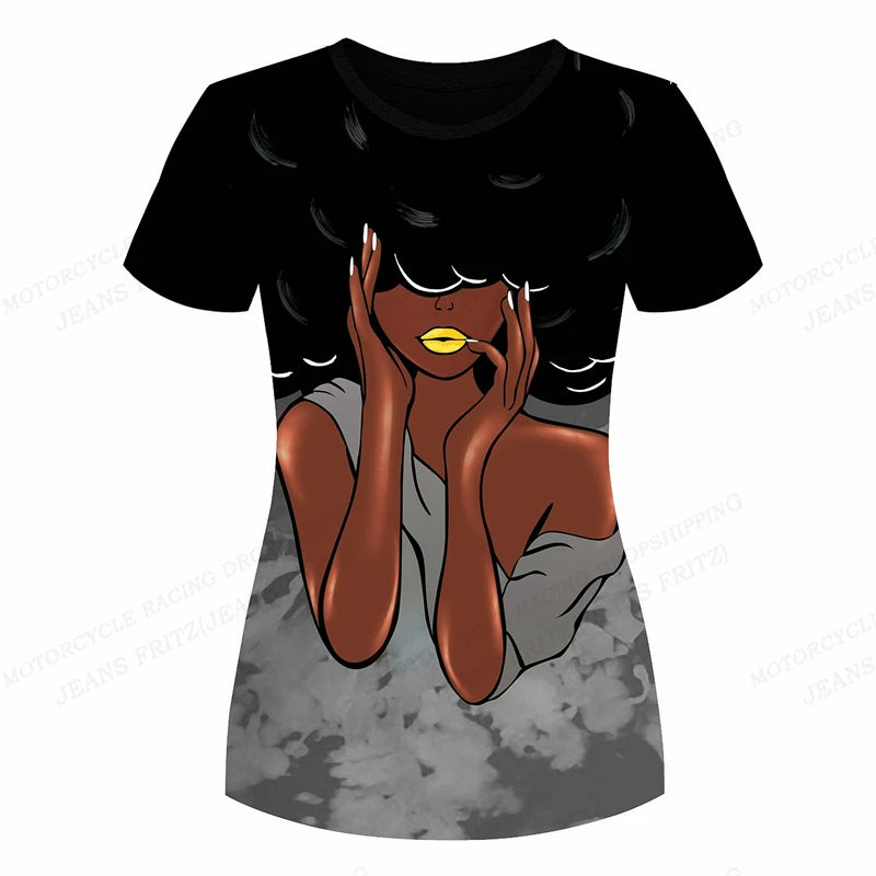 Eye Catching Short Sleeve 3D Print T-Shirt for Women Fashionable Oversized Black Top Y2K Style