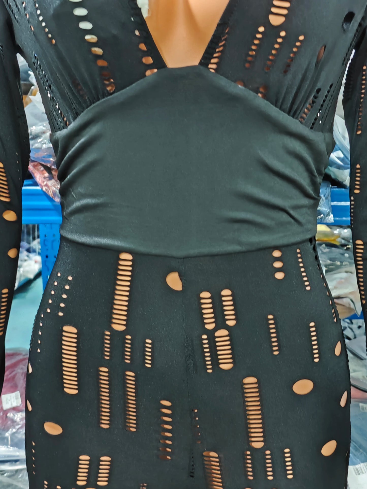 Autumn Fashion Women's Long Sleeve Jumpsuit with Tribal Pattern and Mesh Patch European and American Style for Ladies