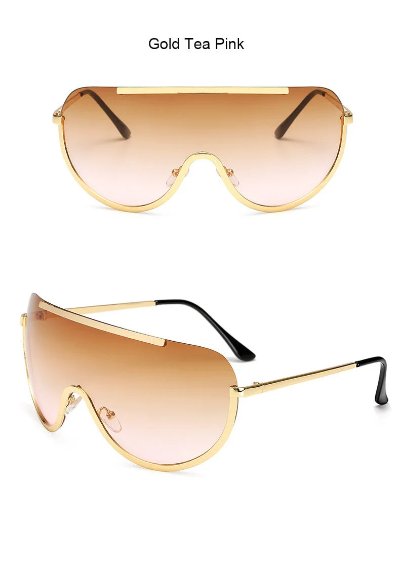 Oversized Punk Sunglasses for Women Metal Semi-Rimless Big Shades with Shield Lens Gradient Photochromic UV400 Fashion Eyewear