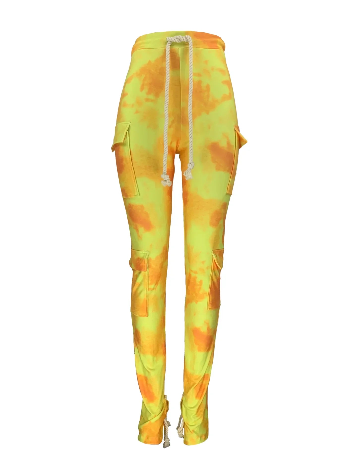 Strecth Cargo Pants for Women Streetwear Mid Waist Multi Pockets Drawstring Trousers Vintage 2024 Autumn Printing Sweatpants