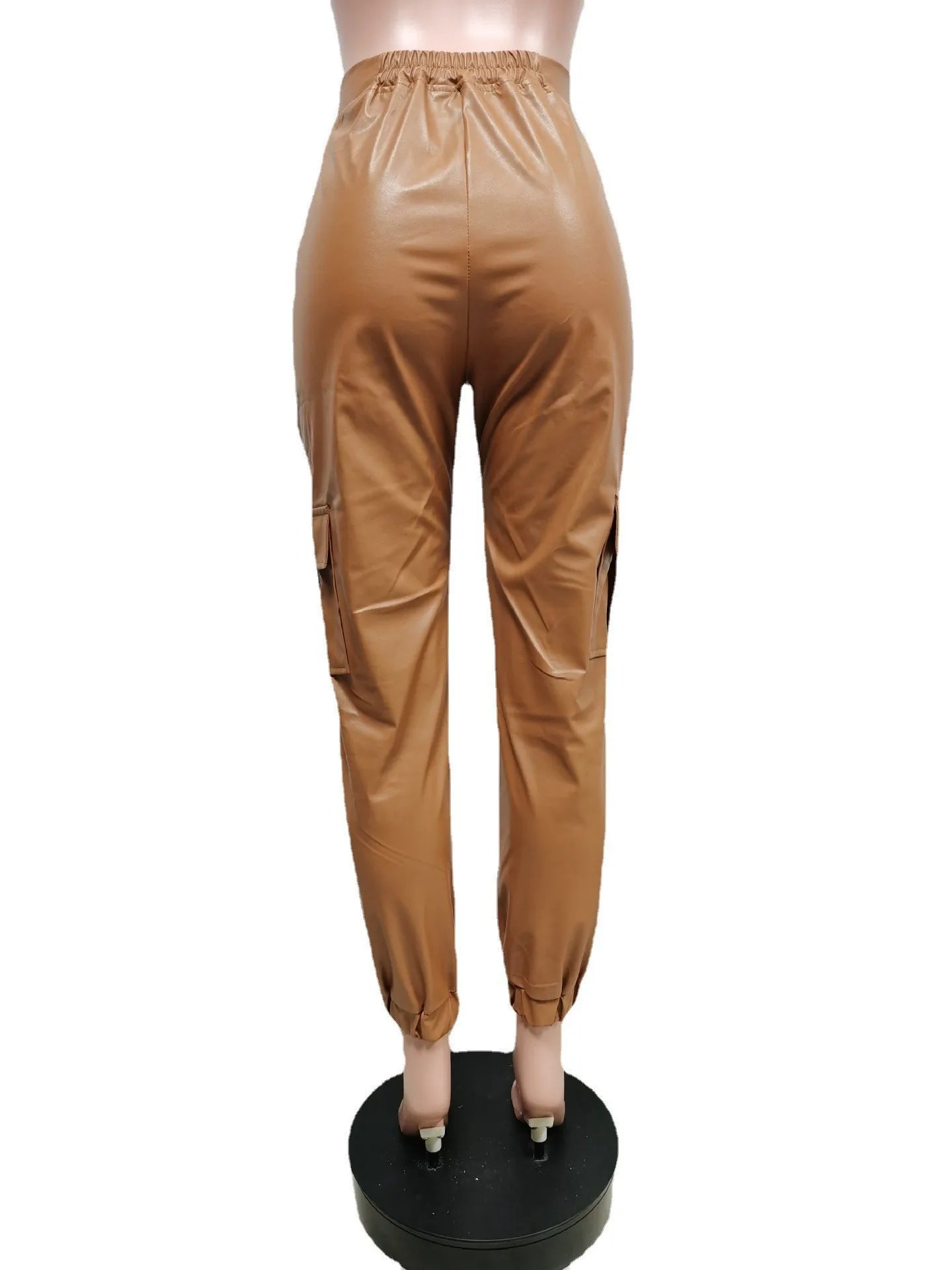 Autumn Winter Fashion Women's Trousers Faux Leather High Waisted Joggers with Zipper Multi Pocket Straight-Leg Cargo Pants