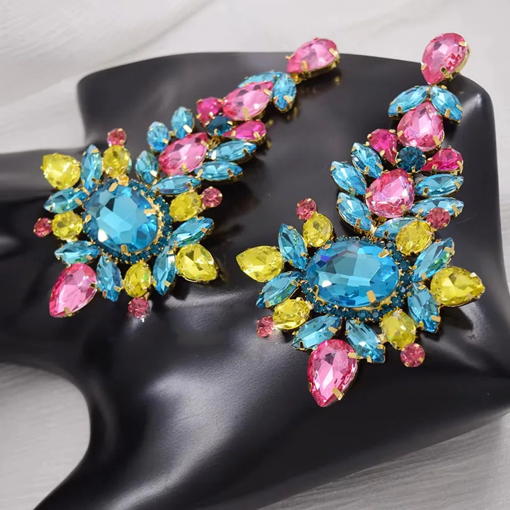 4.8“ Big Size Dangle Earrings for Women Luxury Crystals Oversized Wedding Drag Queen Pageant Rhinestones Jewelry